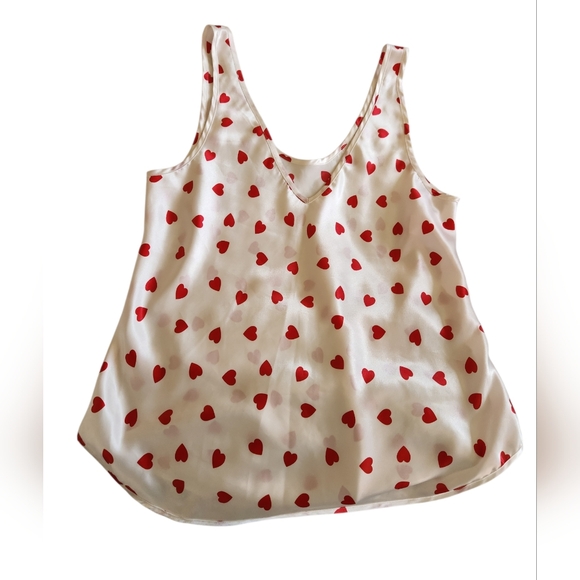 La Mouette Heart Print Satin Pajama Set Tank & Striped Shorts Size Large - Picture 2 of 9